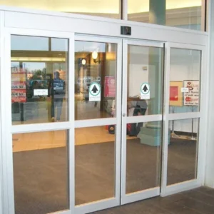 Supermarket wooden door and shopping mall door