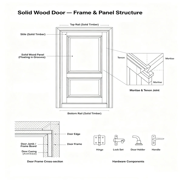 Solid wooden door internal structure details