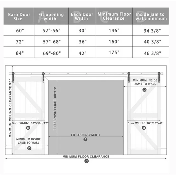 Wooden barn door size chart