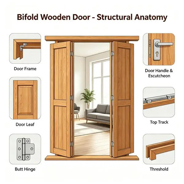 Wooden bifold door internal structure details
