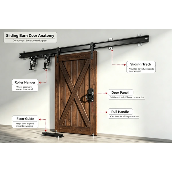 Wooden sliding pocket door internal structure details